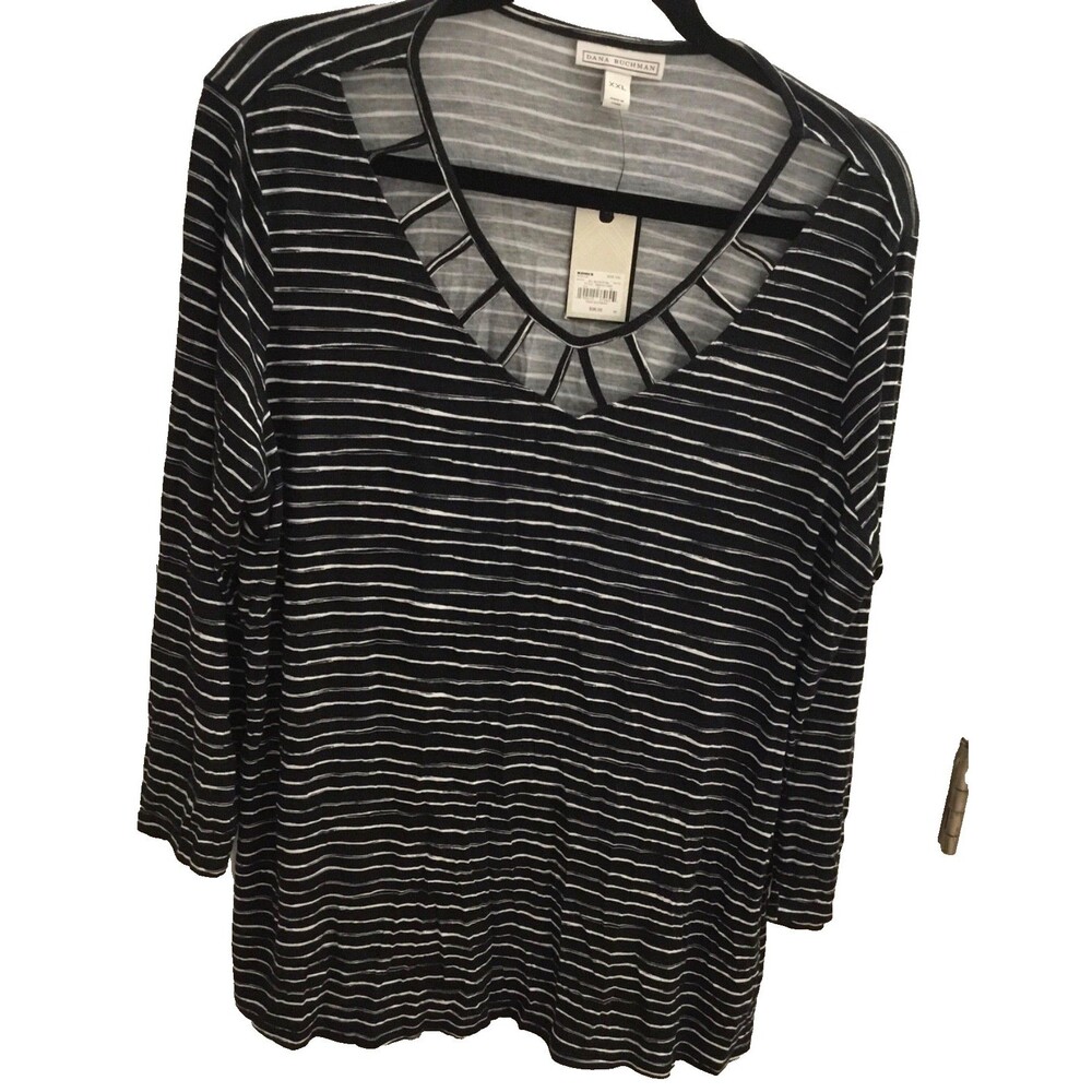 Black stripe top Womans XXL 3/4 Sleeves Dana Buchman New With Tag $18.99
